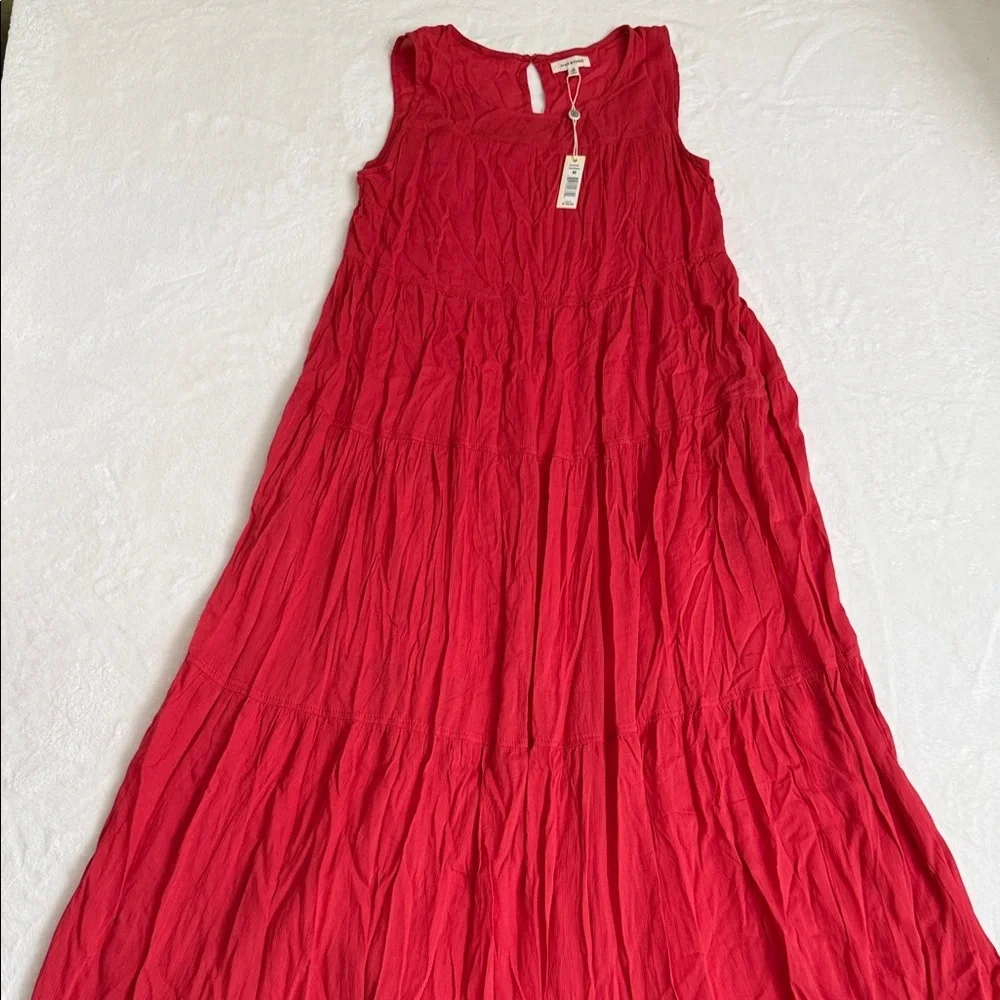 max studio orange maxi dress Max Studio Red Orange Sleeveless Tiered Maxi Dress